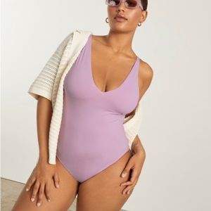 Everlane One Piece Swim Suit Lavender V-Neck NWT